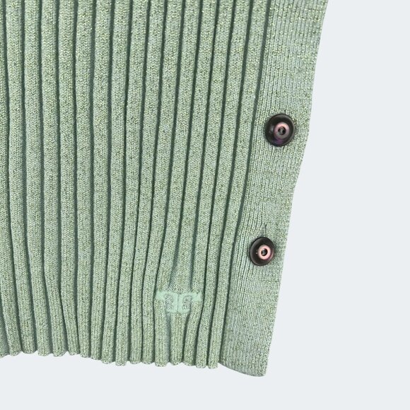 Tory Burch Lurex Stripe Metallic Ribbed Knit Side-Button Sweater Clear Mint M - Picture 10 of 14